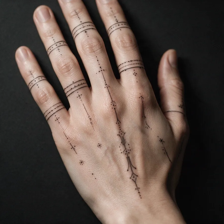 Fijn dotwork op de hand